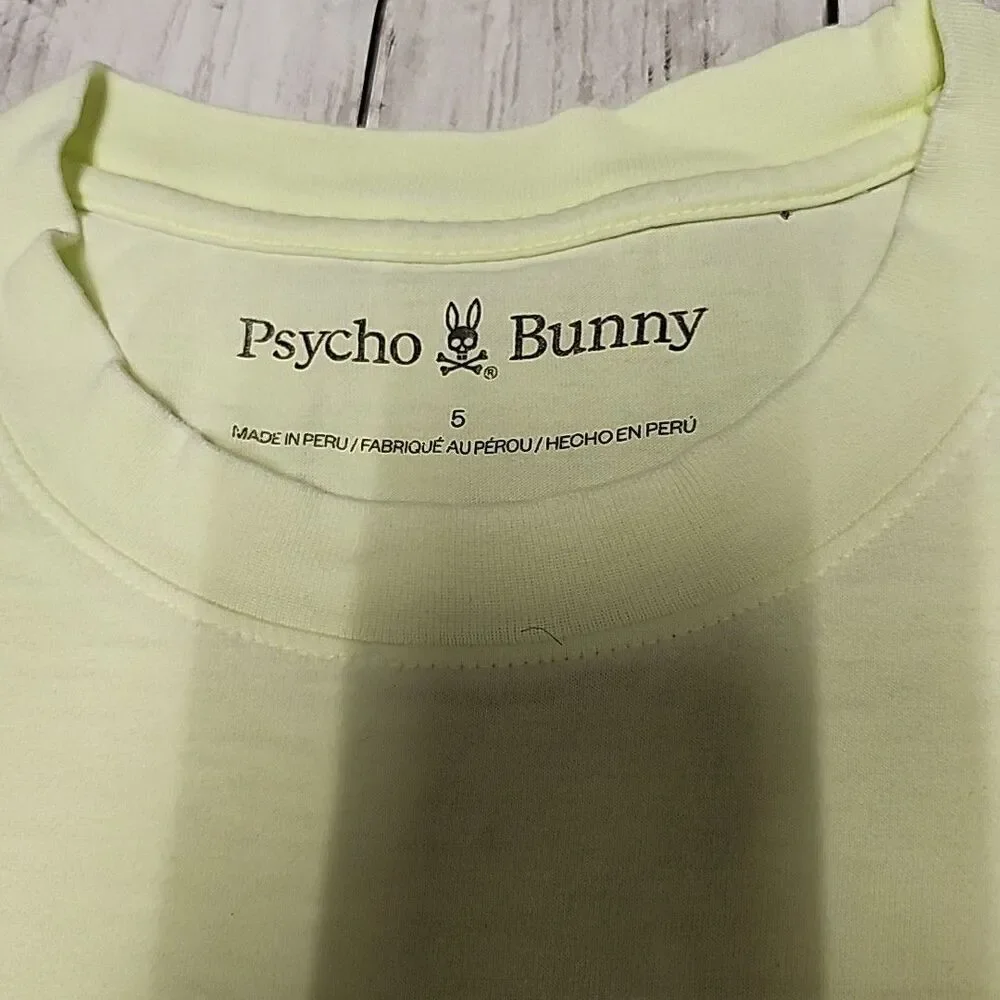 Psycho Bunny Neon Green T-Shirt Size 5/M Mens Classic Pima Cotton Small Logo